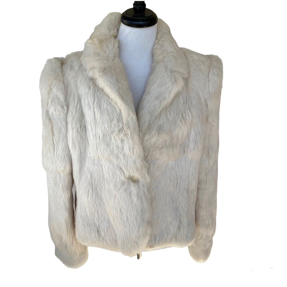 Rabbit Fur Coat , Genuine Rabbit Fur Coat Size Large Cream Off White.